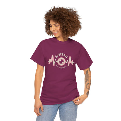 Baseball MOM Heartbeat Heavy Cotton Tee for Moms