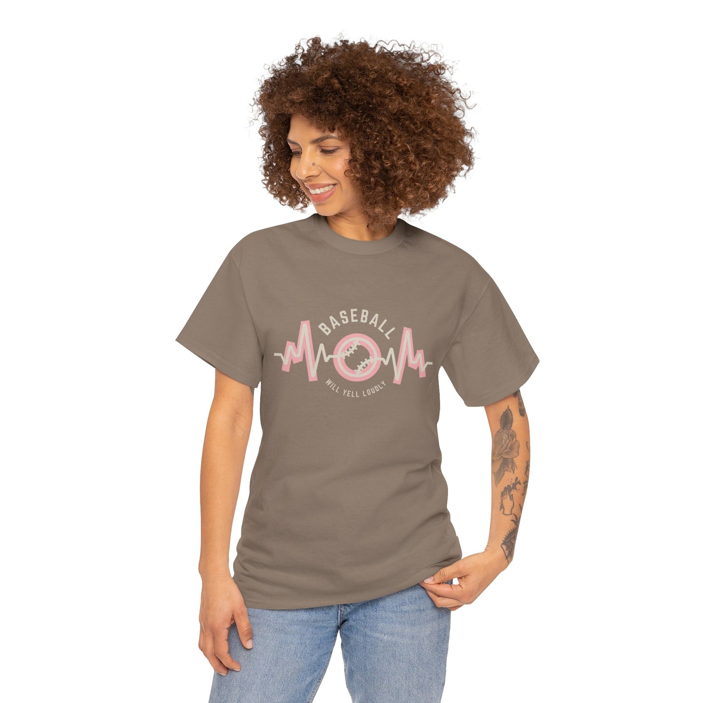 Baseball MOM Heartbeat Heavy Cotton Tee for Moms