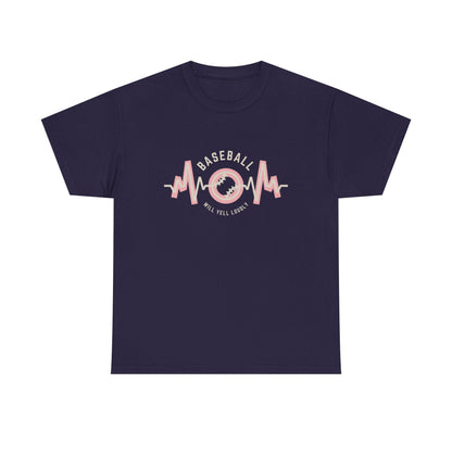 Baseball MOM Heartbeat Heavy Cotton Tee for Moms