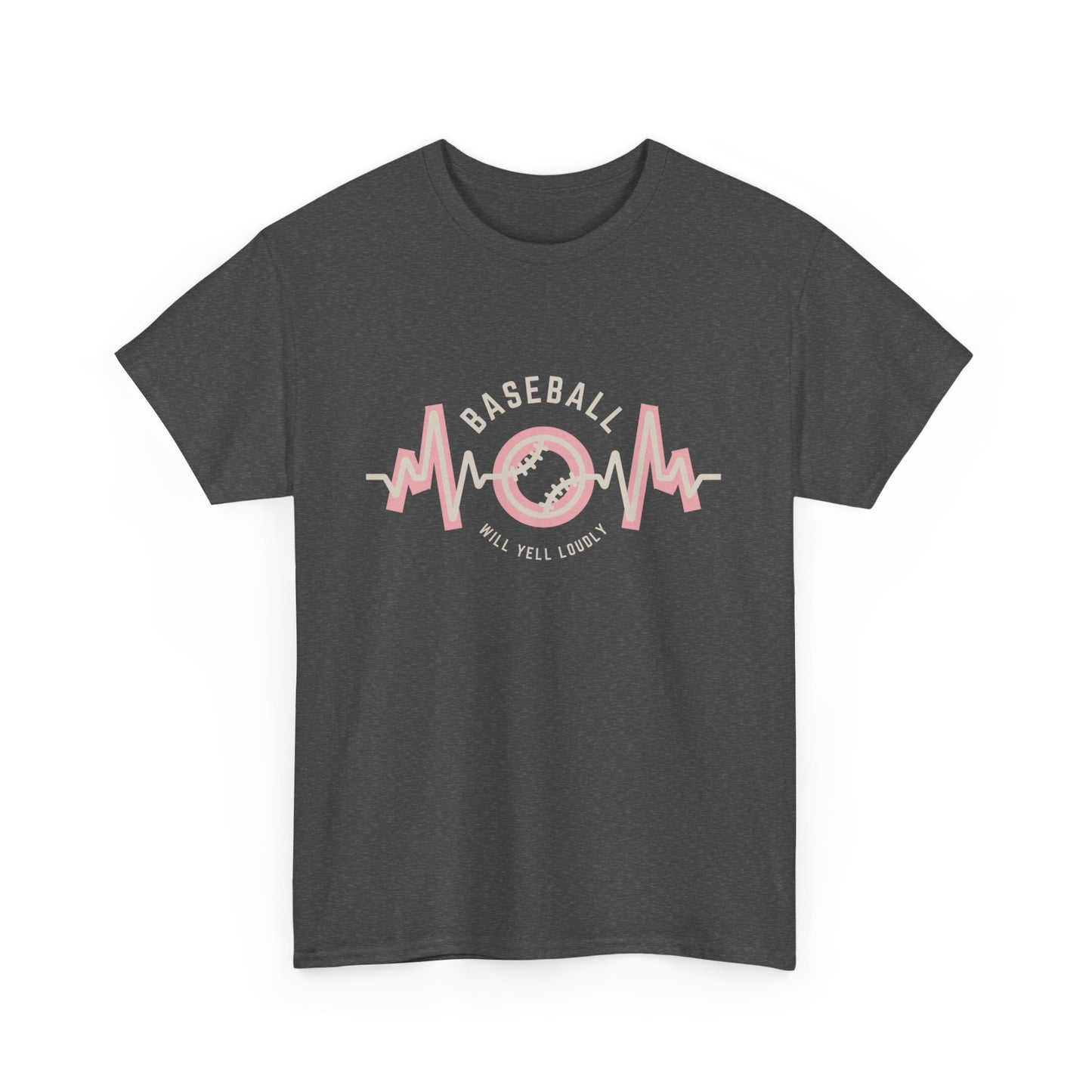 Baseball MOM Heartbeat Heavy Cotton Tee for Moms