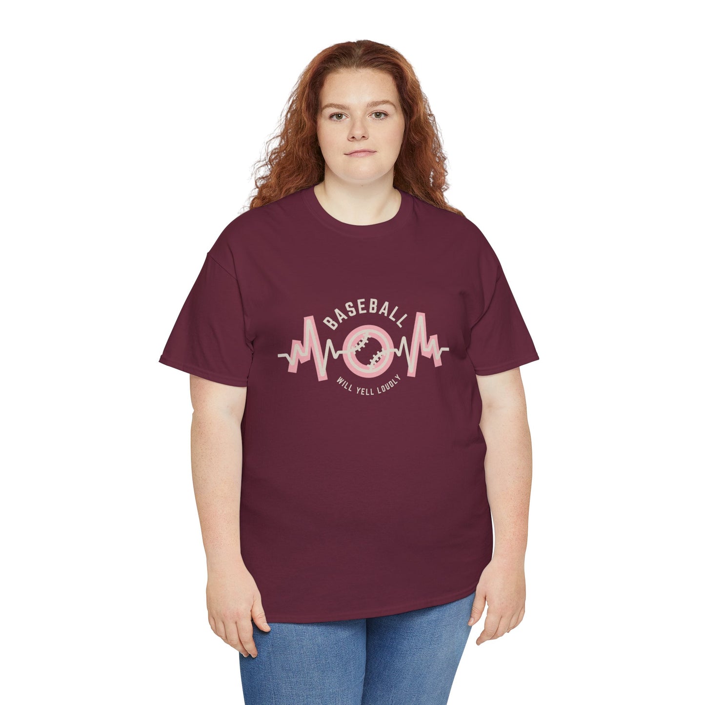 Baseball MOM Heartbeat Heavy Cotton Tee for Moms